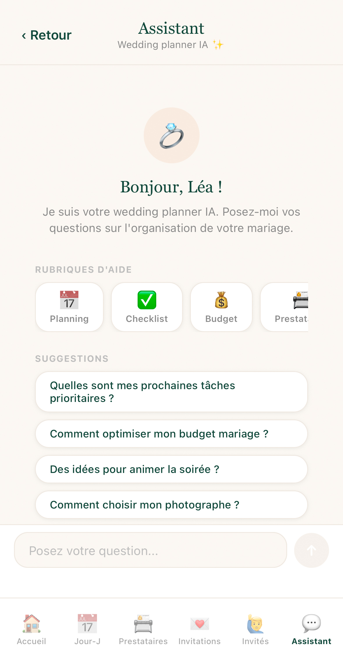 Assistant IA JoyDday - conseils personnalisés pour organiser votre mariage